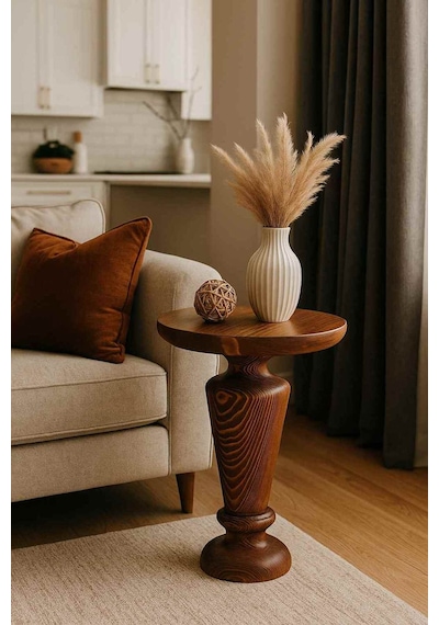 Doğal Masif Tekli Yan Sehpa Meşe Ahşap Mantar Sehpa - Wooden Coffee Table Meşe