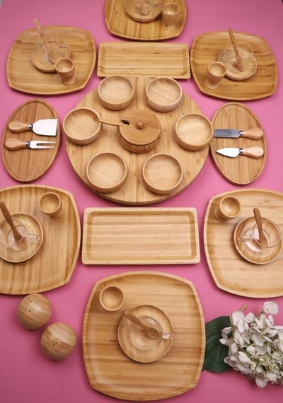 Atbyhome Natural Collection 6 Kişilik 50 Parça Seramik Ve Bambu Kahvaltı Takımı Lüks Kahvaltılık Sunum Seti Bambu