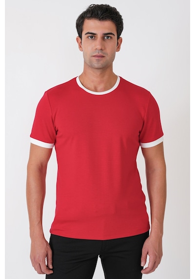 Efor Slim Fit Bisiklet Yaka Kırmızı-ekru Tişört Ts 932