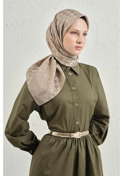 Armine Jakarlı İpek Pamuk Dama Eşarp - 4464 Vizon
