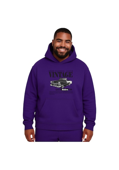Benroma Vintage Baskılı Büyük Beden Unisex Sweatshırt Mor