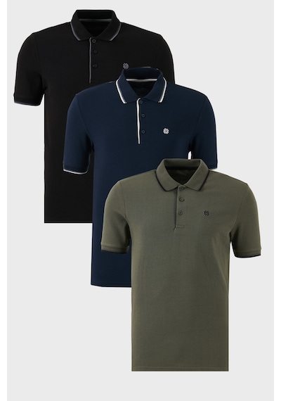 Buratti Pamuklu Slim Fit Şerit Detaylı Düğmeli Polo Yaka 3'Lü Paket Erkek T Shirt 5902118S3 Siyah-Haki-Lacivert