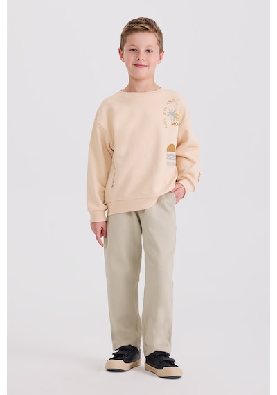 Panço Erkek Çocuk Baskılı Bej Sweatshirt 2611bk08002 Krem