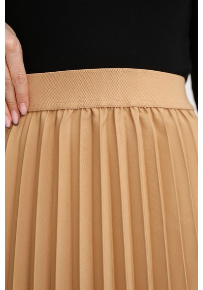 Lodmela Beli Lastikli Piliseli Etek 6017-camel Camel
