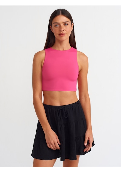 Dilvin Poliamid Crop Top Fuşya