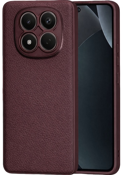Xiaomi Poco M8 Pro 5g Uyumlu Deri Dokulu Yumuşak Silikon Telefon Kılıfı Kapak Bordo