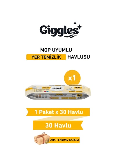 Giggles Mopa Uyumlu Yer Temizlik Havlusu 8 Katlı 4xl Arap Sabunu Katkılı 1 Paket 30 Adet Havlu Beyaz
