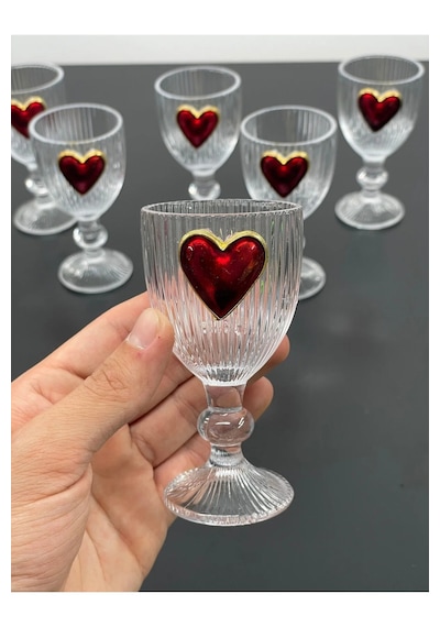 6 Lı Kristal Cam Kahve Yanı Su Bardağı Kalp Bardak Kalpli 75ml şeffaf