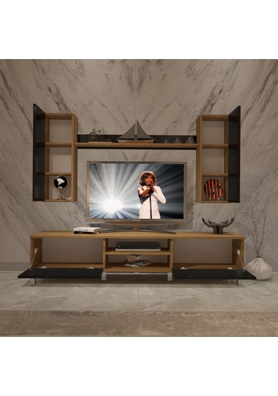Decoraktiv Eko 7 Mdf Dvd Krom Ayaklı Tv Ünitesi Tv Sehpası Pera - Siyah