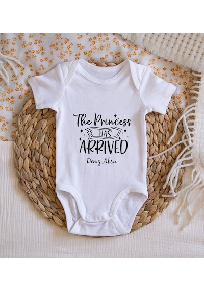 Bitmeyenkartus Bk Kids Isimli The Princess Has Arrived Tasarımlı Bebek Body Zıbı Beyaz - Siyah
