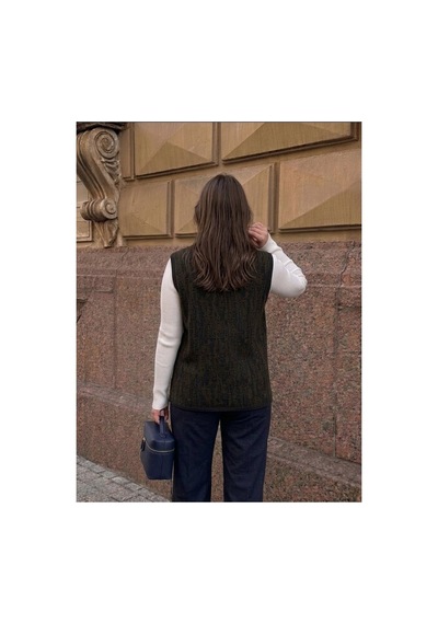 Onno Style Women Desenli Çelik Örgü Klasik Triko Yelek Lacivert