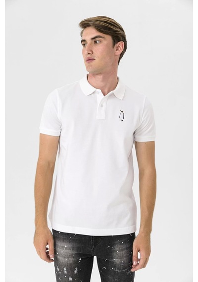 Farm Animals Polo Yaka Penguen Nakış Detaylı Erkek T-shirt Beyaz