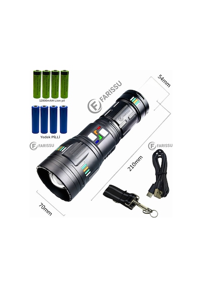 Or-g601 200w Lazer Led El Feneri + Yedek Pil Seti - Powerbank Özellikli Profesyonel Avcı Paketi Siyah