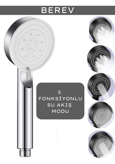 Berev  5 Fonksiyon Duş Başlığı Kendinden Yapışkanlı Duş Askısı 1,5 Krom Duş Hortumu Duş Seti Diğer