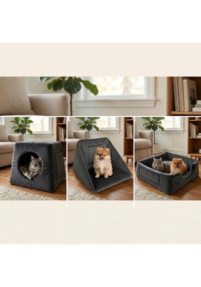 3in1 Kedi Köpek Yatağı Ve Oyujn Evi - Üç Fonksiyonlu Kedi Ve Küçük Irk Köpekler İçin Yatak-minder-yuva - 50 X 50 Cm