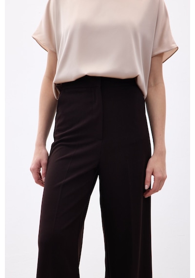 Sateen Palazzo Krep Pantolon - Kahve-136712 kahve