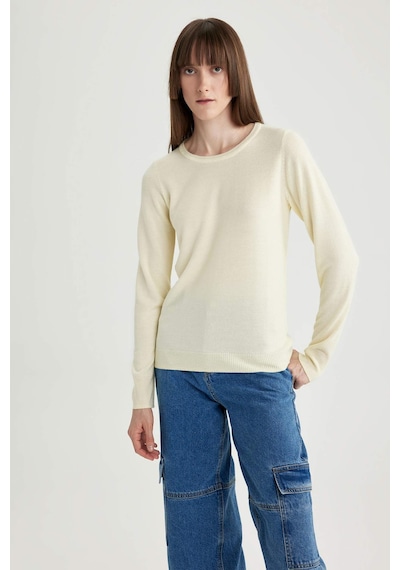 DeFacto Regular Fit Bisiklet Yaka Yumuşak Dokulu Basic Düz Triko Kazak F7091AZ23WNYL496 Sarı