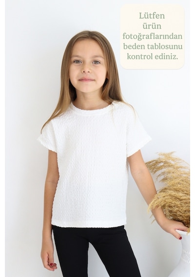 Fesshera Kids Kız Çocuk Dokulu Yumuşak T-shirt Konforlu, Zarif Ve Günlük Şıklığın Anahtarı Beyaz