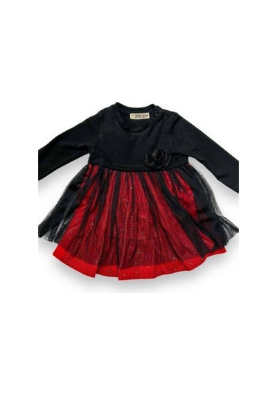 Çikoby Kız Bebek Gül Detaylı Kadife Taşlı Elbise-14901 Siyah