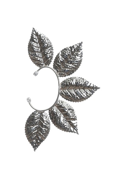 Kadın Gümüş Renk Lak Kaplama Zirkon Taşlı Dokulu Yaprak Stilizesi Sol Kulak Earcuff&kıkırdak Küpe Çok Renkli