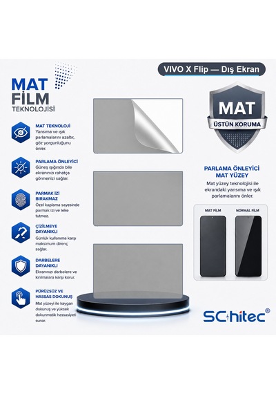 Schitec Vıvo X Flip Uyumlu Dış Ekran Mat Hidrojel Ekran Koruyucu