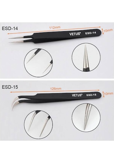 Esd Hassas Elektronik Cımbız Seti Antistatik Çelik Tweezer Set
