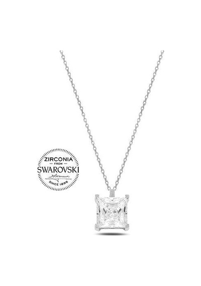 Brezza Lusso Jewelry Gümüş Swarovski Zirconia Taşlı Kare Model Kadın Kolye 42 Cm 42 Cm