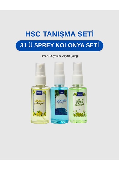 3'lü Kolonya Seti - 50cc Sprey Ferahlatıcı Taşınabilir Kolonya Seti
