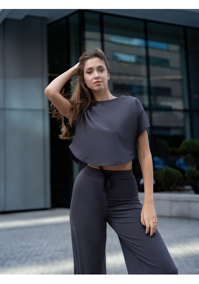 Lismina Yuvarlak Kesimli Yoga Tişörtü Antrasit
