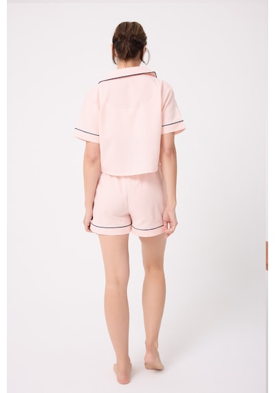 Lespadon Marısılk Kadın Yazlık Şortlu Crop Gömlekli Pijama & Lounge Takımı-3230 Pembe
