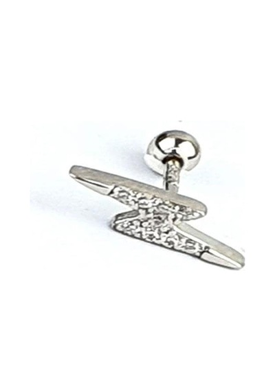 Zirkon Taşlı 925ayar Gümüş Şimşek Tragus Kıkırdak Piercing Gümüş