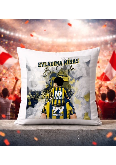 Bk Gift Kişiye Özel İsimli Baba-oğul Sarı Lacivert Evladıma Miras Bu Sevda Beyaz Kırlent Yastık-1, Doğum Günü Hediyesi, Taraftar Hediyesi Kobitmeyenco Renkli