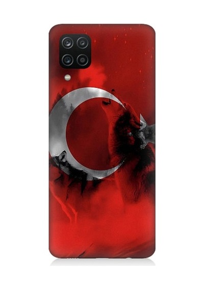 Samsung Galaxy A12 Uyumlu Türk Bayrağı Ve Kurt Desenli Silikon Kılıf