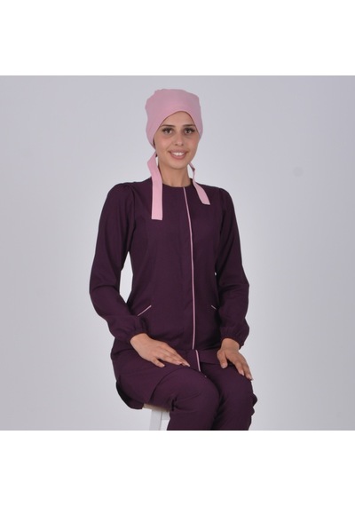 Patlıcan Moru Soft Likra Hemşire Doktor Tesettür Alt Üst Takım Ün