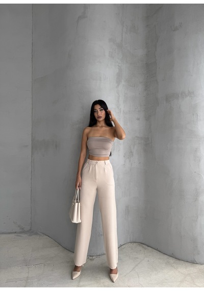 Loısy Kadın Palazzo Pantolon Oversize Kesim Bej