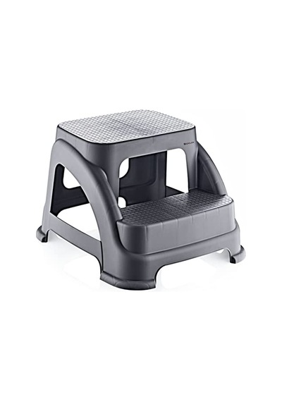 İki Basamaklı Kaymaz Tabure - 120 Kg Taşıma Kapasiteli - Basamaklı Tabure - Sert Plastik Antrasit