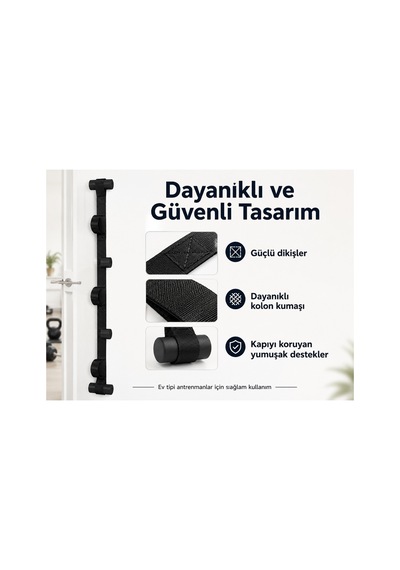 5 Kademeli Kapı Egzersiz Aparatı, Direnç Bandı Kapı Ankrajı Ve Pilates Lastiği Askısı Siyah