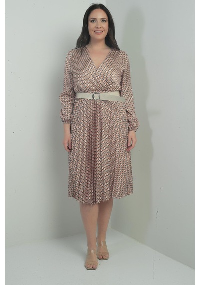 By Saygı Kadın Kruvaze Yaka Beli Kemerli Astarlı Desenli Pileli Midi Saten B.b Elbise-40334 Oranj By Saygı Kadın Kruvaze Yaka Beli Kemerli Astarlı Desenli Pileli Midi Saten B.b Elbise-40334 Oranj