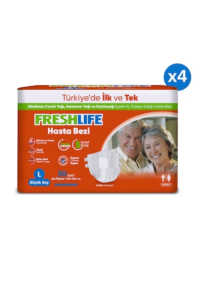 Freshlife Belbantlı Büyük Boy L 30'lu 4 Adet Hasta Bezi