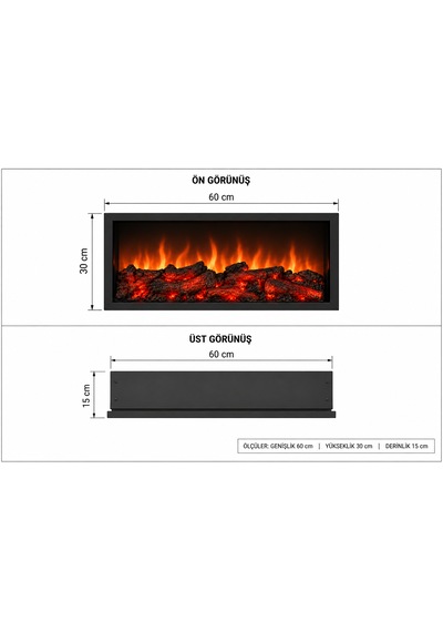 Dekoratif Elektrikli Bluetoothlu Yapay Şömine 60x30x15