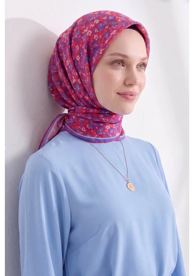 Silk Home Mini Floral Desen Soft Pamuk Eşarp Fuşya