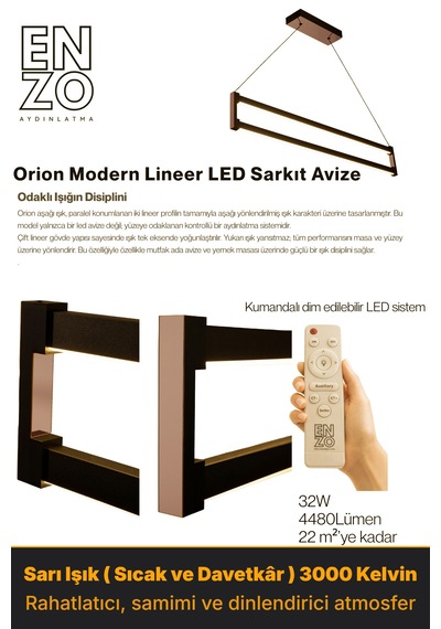Orion Rose Gold Lineer Led Sarkıt Avize Kumandalı Dim Edilebilir Aşağı Işık Sarı Işık