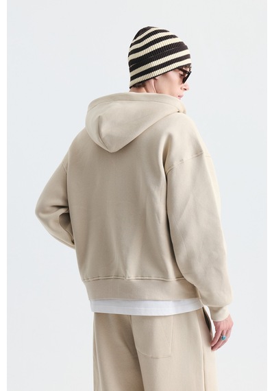 Süslü Düğme Sweatshirt Ve Barrel Fit Eşofman Takım Ekru