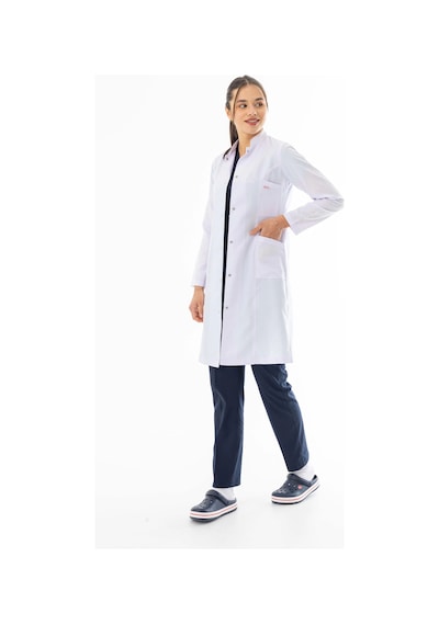 Hakim Yaka Uzun Boy Kadın Doktor Önlüğü Alpaka Kumaş Beyaz Bko003 Beyaz