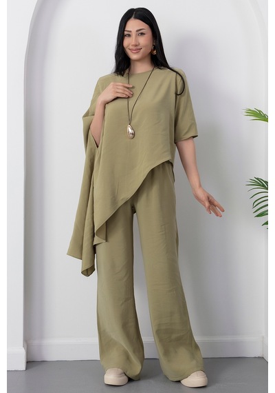 Kalopya Simetrik Crop Pantolon İkili Takım Grs3933 Yesıl
