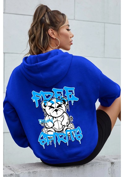Free Grafiti Sırt Baskılı Sweatshirt Mavi