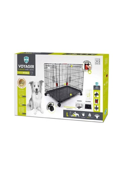 Voyager Tekerlekli 2 Kapılı Köpek Kafesi Large Siyah 91x58x63 Cm