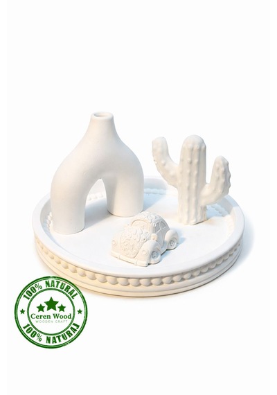 Ceren Wooden Boyanabilir Dekoratif Set Tepsili Masa Üstü Obje