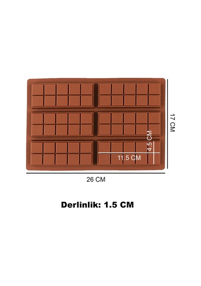 Silikon Kalıp Dubai Çikolata Bar Ve Kek Kare Desenli Tablet Dubai Çikolata Kalıbı 6 Lı Renksiz