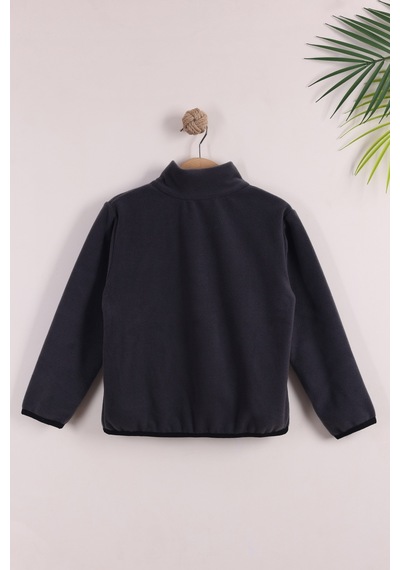 Monox Çocuk Lastik Manşetli Fermuarlı 3 Cepli Unisex Polar Ceket Füme